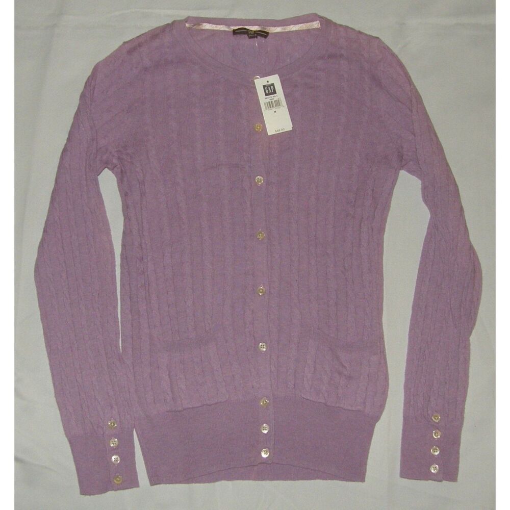 GAP Purple Sz Medium Stretch Wool Blend Lightweight Cardigan Sweater Pockets NEW